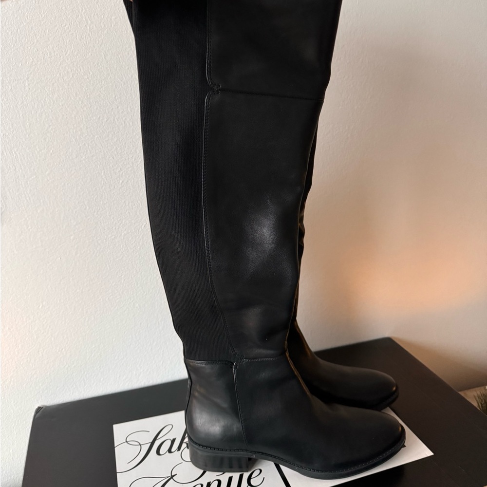 Black over the knee leather boots with elastic size 7.5